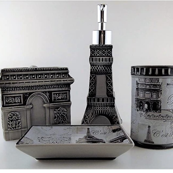 Paris Eiffel Tower Trinket Jewelry Tray Soap Dish Ceramic Black White - Picture 3 of 3